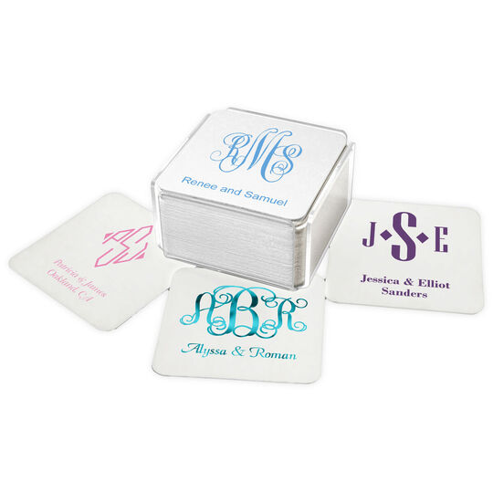 Pick Your Three Letter Monogram Style with Text Square Coasters